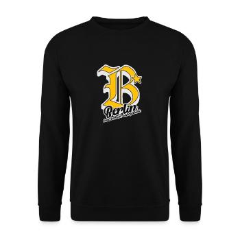 BERLIN City Letter Design – Bold, Vibrant, Unforge - Unisex Pullover - Schwarz - Vorne - Alina (178cm) & Michal (187cm)