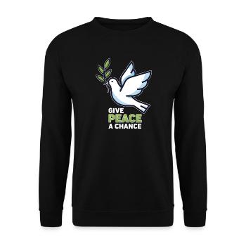 Friedenstaube Give Peace a Chance  - Antikrieg  - Unisex Pullover - Schwarz - Vorne - Alina (178cm) & Michal (187cm)