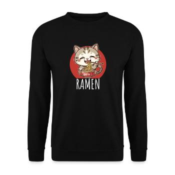 Retro Kawaii Cat Eats Ramen - Unisex Sweatshirt - black - Front - Alina (178cm) & Michal (187cm)