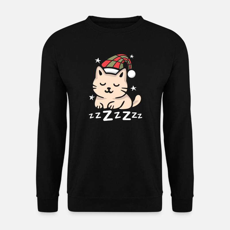 Sleeping Christmas Cat with Hat - Unisex Sweatshirt - black