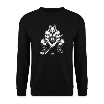 Muskulöser Schäferhund Eishockeyspieler Silhouette - Unisex Sweatshirt - black - Front - Alina (178cm) & Michal (187cm)