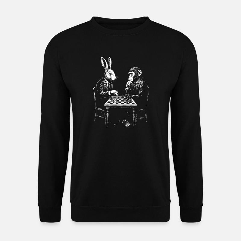Hasen-Affen-Schachduell - Unisex Pullover - Schwarz