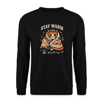 Bleib Warm Kuschelkatze Motiv - Unisex Pullover - Schwarz - Vorne - Alina (178cm) & Michal (187cm)