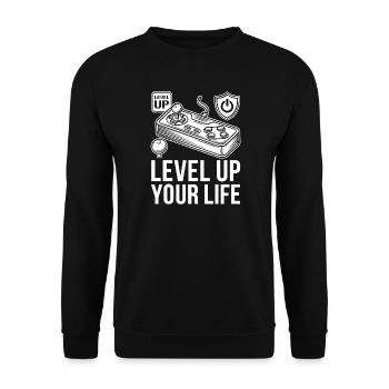 Level Up Your Life Gaming Motivation - Unisex Sweatshirt - black - Front - Alina (178cm) & Michal (187cm)