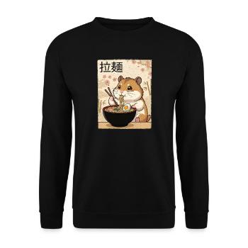 Hamster Ramen Japanischer Vintage Stil - Unisex Pullover - Schwarz - Vorne - Alina (178cm) & Michal (187cm)