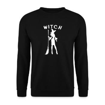 Hexe mit Besen Silhouette Witch - Unisex Pullover - Schwarz - Vorne - Alina (178cm) & Michal (187cm)