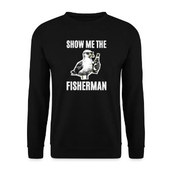 Funny Saying Seagull Angler Pub Fishing - Unisex Sweatshirt - black - Front - Alina (178cm) & Michal (187cm)