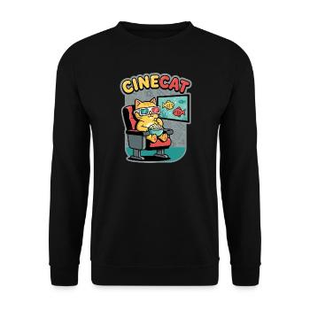 CineKat Kino-Katze Popcorn - Unisex Pullover - Schwarz - Vorne - Alina (178cm) & Michal (187cm)
