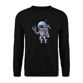 Astronaut Robot in Orange Blue Suit - Unisex Sweatshirt - black - Front - Alina (178cm) & Michal (187cm)
