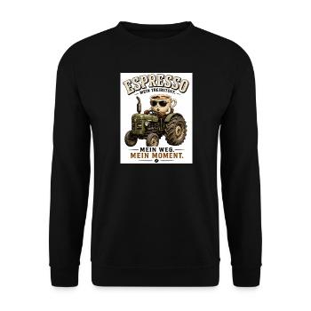 Espresso Treibstoff auf dem Traktor - Unisex Pullover - Schwarz - Vorne - Alina (178cm) & Michal (187cm)