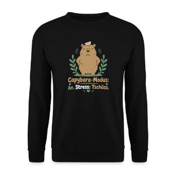 Capybara-Modus — Stress hat Tschüss gesagt - Unisex Pullover - Schwarz - Vorne - Alina (178cm) & Michal (187cm)