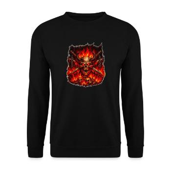 Feuer Schädel mit Hörnern - Unisex Pullover - Schwarz - Vorne - Alina (178cm) & Michal (187cm)