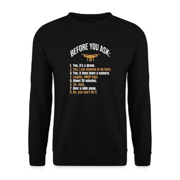 Drones FAQ Drones Questions T-Shirt Quadcopter - Unisex Sweatshirt - black - Front - Alina (178cm) & Michal (187cm)