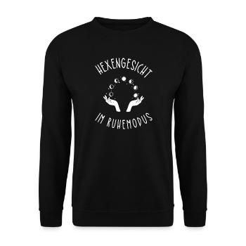 Halloween Hexengesicht im Ruhemodus - Unisex Pullover - Schwarz - Vorne - Alina (178cm) & Michal (187cm)