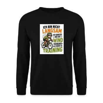 Faultier auf Fahrrad - Unisex Pullover - Schwarz - Vorne - Alina (178cm) & Michal (187cm)