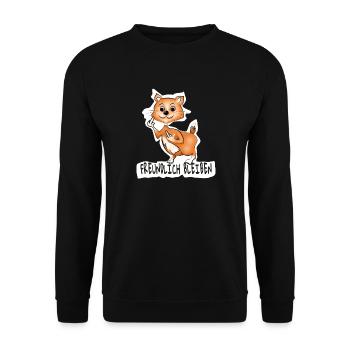 Freundlicher Fuchs Flip Botschaft - Unisex Pullover - Schwarz - Vorne - Alina (178cm) & Michal (187cm)
