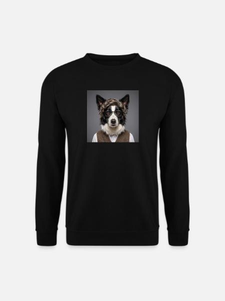 Smart Border Collie mit Brille und Weste - Unisex Pullover - Schwarz