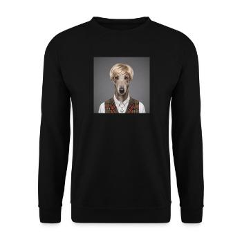 Eleganter Windhund mit blondem Haar und Weste - Unisex Pullover - Schwarz - Vorne - Alina (178cm) & Michal (187cm)
