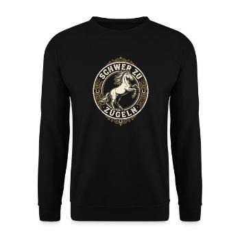 Pferd Schwer zu zügeln - Vintage Reiter Spruch - Unisex Pullover - Schwarz - Vorne - Alina (178cm) & Michal (187cm)
