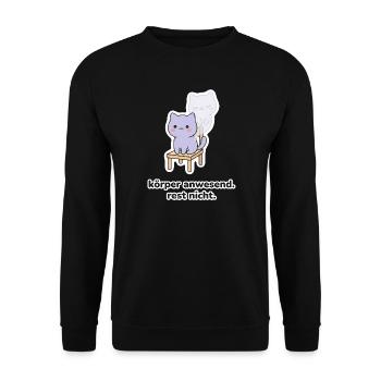 körper anwesend. rest nicht. – Katze Meme - Unisex Pullover - Schwarz - Vorne - Alina (178cm) & Michal (187cm)
