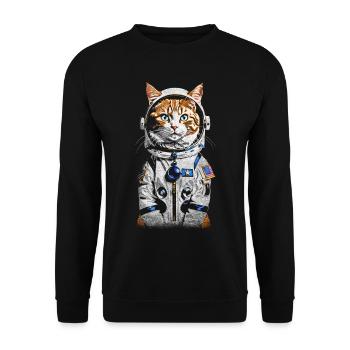 Weltraum-Astronauten-Katze - Unisex Pullover - Schwarz - Vorne - Alina (178cm) & Michal (187cm)