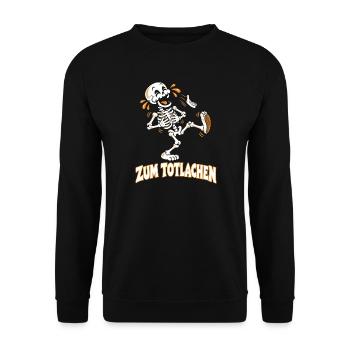 Zum Totlachen – Das lachende Skelett - Unisex Pullover - Schwarz - Vorne - Alina (178cm) & Michal (187cm)