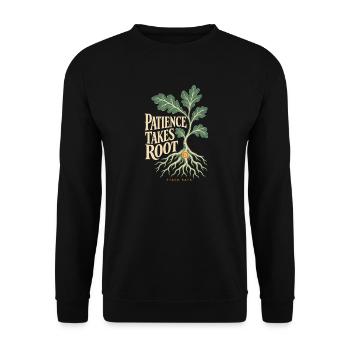 Bitcoin Patience Takes Root – Wurzelmotiv - Unisex Pullover - Schwarz - Vorne - Alina (178cm) & Michal (187cm)
