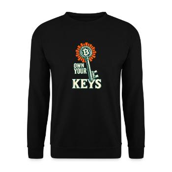 Bitcoin Own Your Keys – Schlüsselmotiv - Unisex Pullover - Schwarz - Vorne - Alina (178cm) & Michal (187cm)