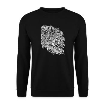 Die Quadriga im Flechtwerk – Römischer Streitwagen - Unisex Pullover - Schwarz - Vorne - Alina (178cm) & Michal (187cm)