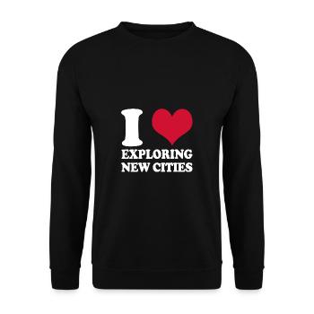 Sightseeing Stadtbesichtigung I Love Exploring New - Unisex Pullover - Schwarz - Vorne - Alina (178cm) & Michal (187cm)