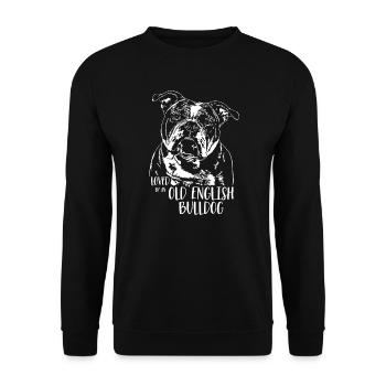 Loved by an Old English Bulldog OEB Hundespruch - Unisex Pullover - Schwarz - Vorne - Alina (178cm) & Michal (187cm)