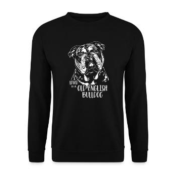 Loved by an Old English Bulldog OEB Hundespruch - Unisex Pullover - Schwarz - Vorne - Alina (178cm) & Michal (187cm)