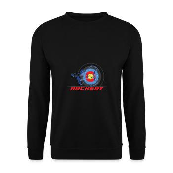 Lustiger Bogensport Spruch Bogenschießen - Unisex Pullover - Schwarz - Vorne - Alina (178cm) & Michal (187cm)