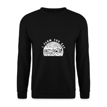 Lustiger Landwirt Spruch mit Traktor - Unisex Pullover - Schwarz - Vorne - Alina (178cm) & Michal (187cm)