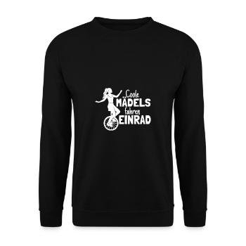 Einradfahrerin Coole Mädels Fahren Einrad - Unisex Pullover - Schwarz - Vorne - Alina (178cm) & Michal (187cm)