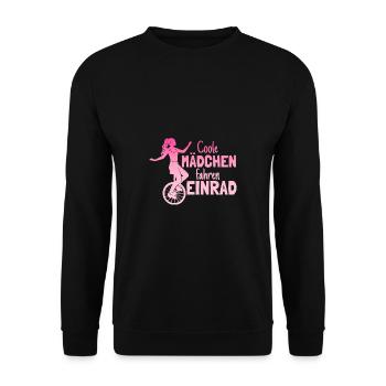 Einradfahrerin Coole Mädchen Fahren Einrad - Unisex Pullover - Schwarz - Vorne - Alina (178cm) & Michal (187cm)