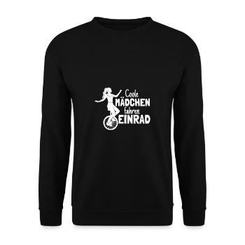 Einradfahrerin Coole Mädchen Fahren Einrad - Unisex Pullover - Schwarz - Vorne - Alina (178cm) & Michal (187cm)
