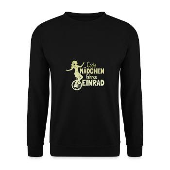 Einradfahrerin Coole Mädchen Fahren Einrad - Unisex Pullover - Schwarz - Vorne - Alina (178cm) & Michal (187cm)