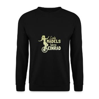 Einradfahrerin Coole Mädels Fahren Einrad - Unisex Pullover - Schwarz - Vorne - Alina (178cm) & Michal (187cm)