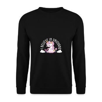 Lustiger Einhorn Spruch I Einhörner - Unisex Pullover - Schwarz - Vorne - Alina (178cm) & Michal (187cm)