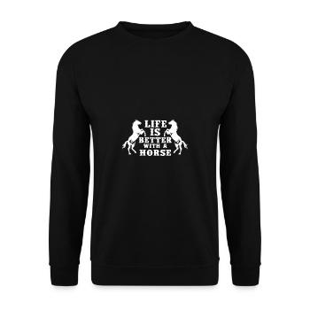 Schönes Reiten Pferde Spruch für Reiter - Unisex Pullover - Schwarz - Vorne - Alina (178cm) & Michal (187cm)