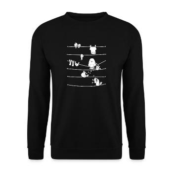 Birds Striped on a Clothesline Bird Lovers Gift - Unisex Sweatshirt - black - Front - Alina (178cm) & Michal (187cm)