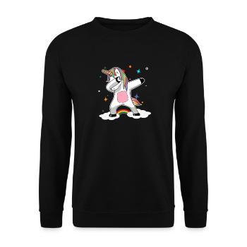 Rainbow Dabbing Unicorn - Unisex Pullover - Schwarz - Vorne - Alina (178cm) & Michal (187cm)