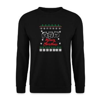 Ugly Christmas Sweater Meowy Christmas - Unisex Sweatshirt - black - Front - Alina (178cm) & Michal (187cm)