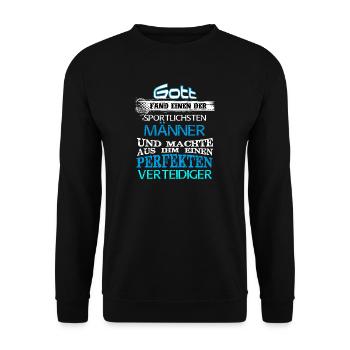 Geschenk Gott sportlich Männer Verteidiger - Unisex Pullover - Schwarz - Vorne - Alina (178cm) & Michal (187cm)