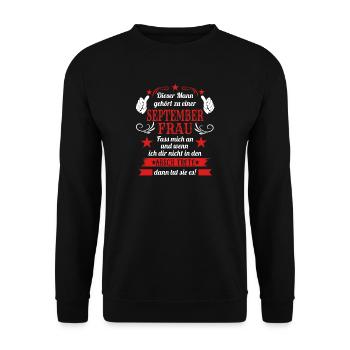 Mann vergeben an eine September Frau Geschenk - Unisex Pullover - Schwarz - Vorne - Alina (178cm) & Michal (187cm)