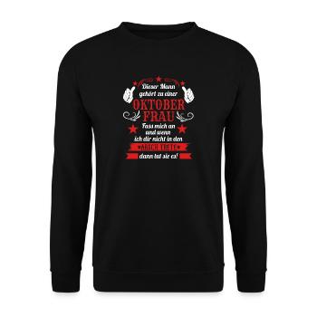 Mann vergeben an eine Oktober Frau Geschenk - Unisex Pullover - Schwarz - Vorne - Alina (178cm) & Michal (187cm)