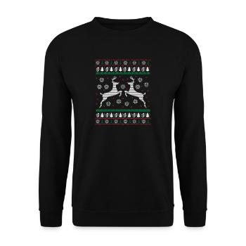 Rendeer Ugly Christmas Sweater Geschenk - Unisex Pullover - Schwarz - Vorne - Alina (178cm) & Michal (187cm)