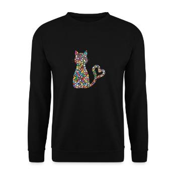 Kreis Muster Katze mit Herz Schwanz Schweif - Unisex Pullover - Schwarz - Vorne - Alina (178cm) & Michal (187cm)