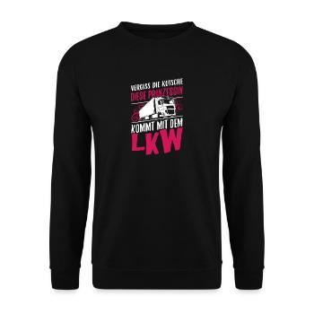 LKW-Fahrerin Shirt · Lastwagen · Truck Prinzessin - Unisex Pullover - Schwarz - Vorne - Alina (178cm) & Michal (187cm)